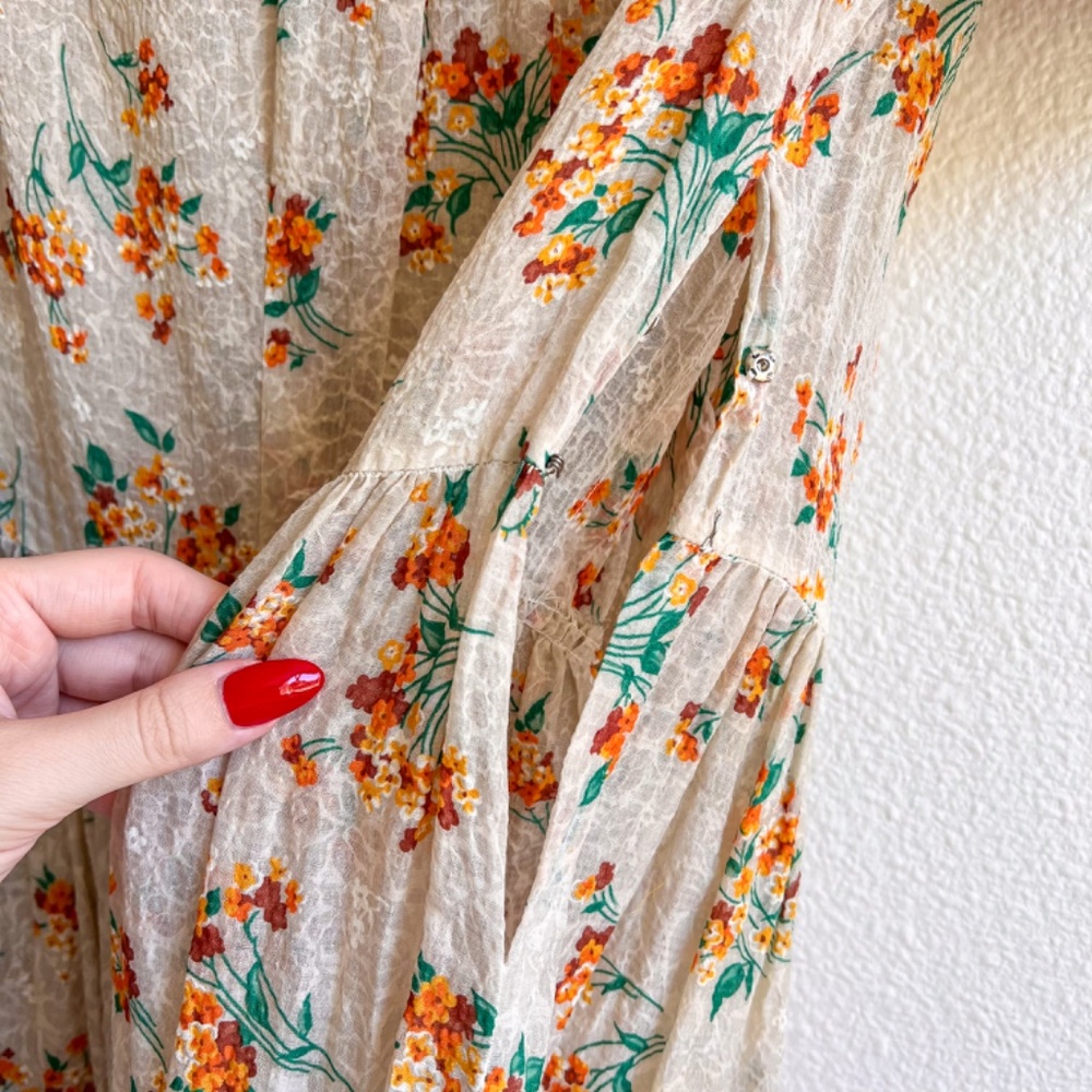 Stunning Vintage 1930s Orange Floral Gown With Velvet Bows (XS/S) - Picture 8 of 14